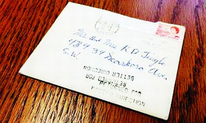 接妹妹45年前寄出的谢函 妇赞邮局尽责